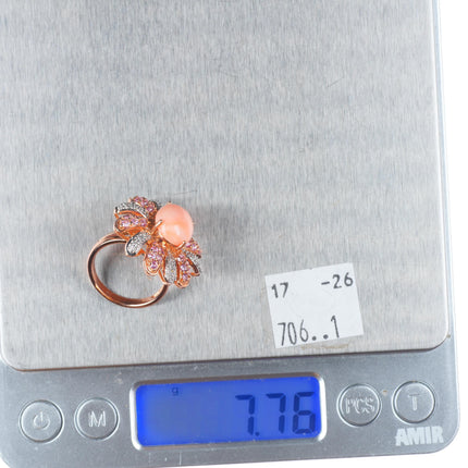 sz5.25 14k yellow gold, Diamond, pink Spinel, Coral sunburst cocktail ring