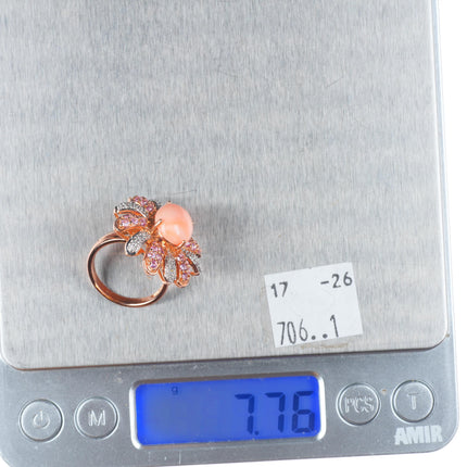 sz5.25 14k yellow gold, Diamond, pink Spinel, Coral sunburst cocktail ring