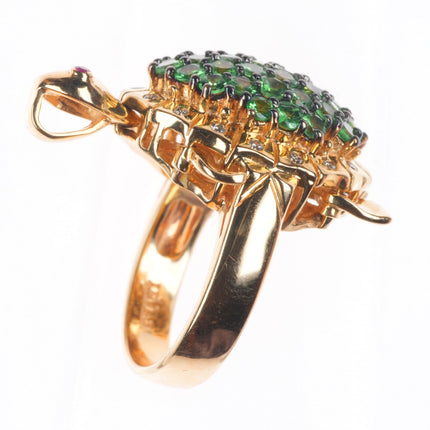 sz5.25 LeVian 14k yellow gold, Diamond, Tsavorite Garnet, Ruby Sea Turtle ring