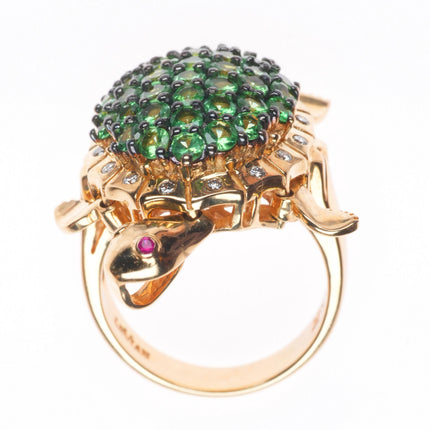 sz5.25 LeVian 14k yellow gold, Diamond, Tsavorite Garnet, Ruby Sea Turtle ring