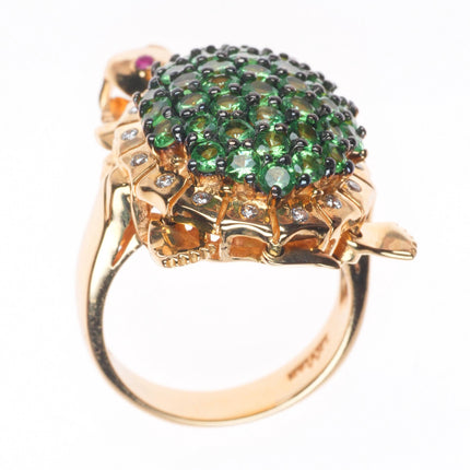sz5.25 LeVian 14k yellow gold, Diamond, Tsavorite Garnet, Ruby Sea Turtle ring