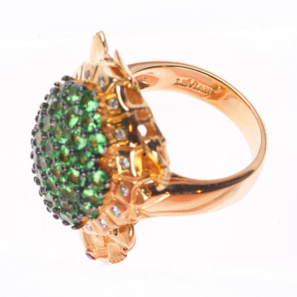sz5.25 LeVian 14k yellow gold, Diamond, Tsavorite Garnet, Ruby Sea Turtle ring