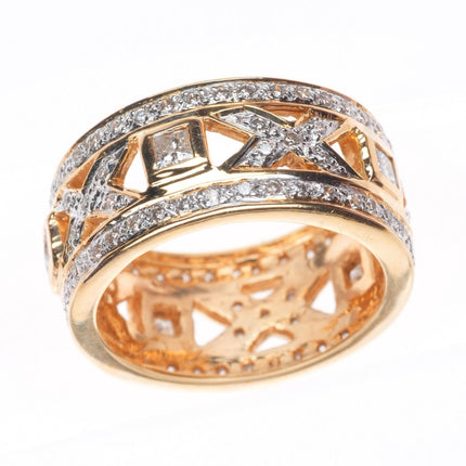 sz6.25 14k yellow gold, Diamond X pattern reticulated band ring