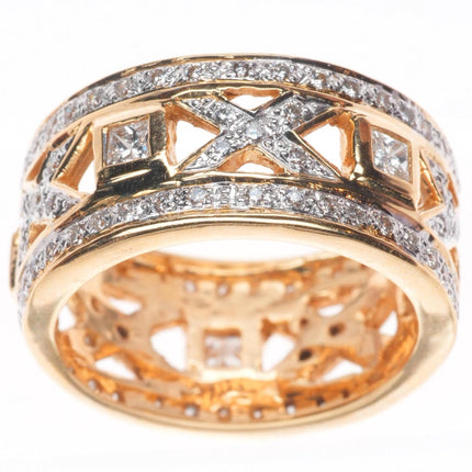 sz6.25 14k yellow gold, Diamond X pattern reticulated band ring
