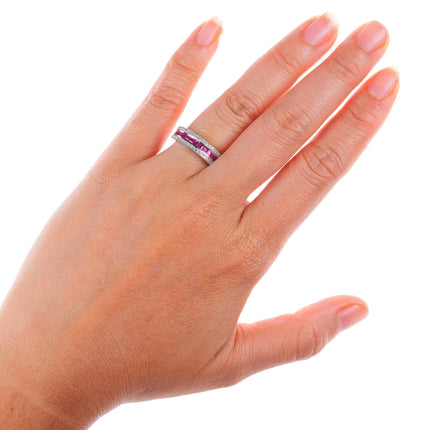 sz6 14k white gold, Diamond, square cut Ruby eternity band ring