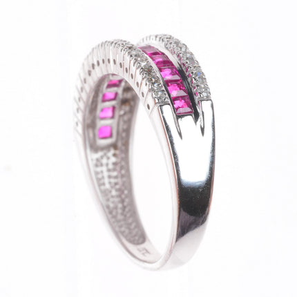 sz6 14k white gold, Diamond, square cut Ruby eternity band ring