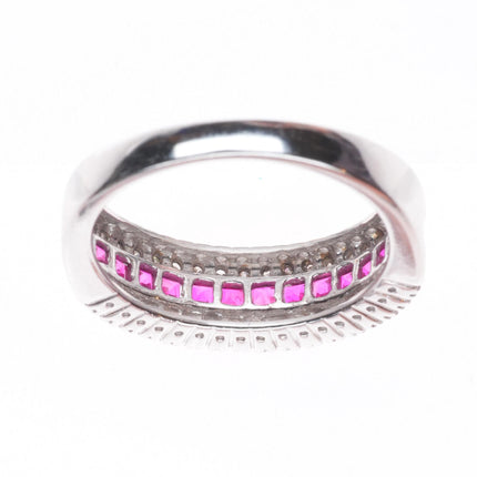 sz6 14k white gold, Diamond, square cut Ruby eternity band ring