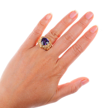 sz5.5 14k yellow gold, Diamond, Amethyst naturalistic leaves cocktail ring