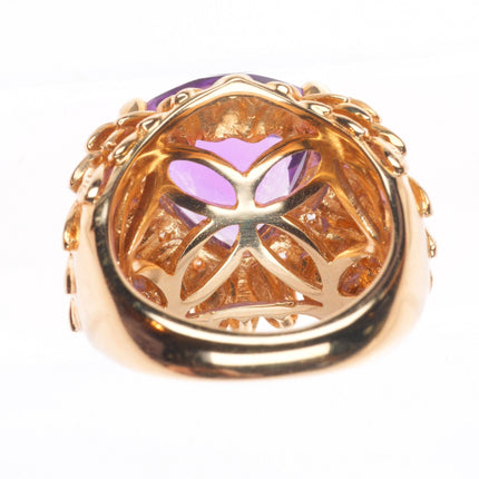 sz5.5 14k yellow gold, Diamond, Amethyst naturalistic leaves cocktail ring