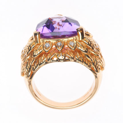 sz5.5 14k yellow gold, Diamond, Amethyst naturalistic leaves cocktail ring
