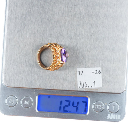 sz5.5 14k yellow gold, Diamond, Amethyst naturalistic leaves cocktail ring