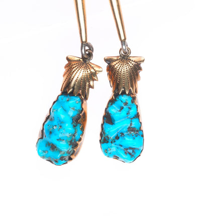 Robert and Bernice Leekya 14k yellow gold sterling silver turquoise bolo tie