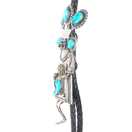 Large Navajo Kachina Billiken sterling silver turquoise bolo tie