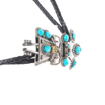 Large Navajo Kachina Billiken sterling silver turquoise bolo tie