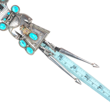 Large Navajo Kachina Billiken sterling silver turquoise bolo tie