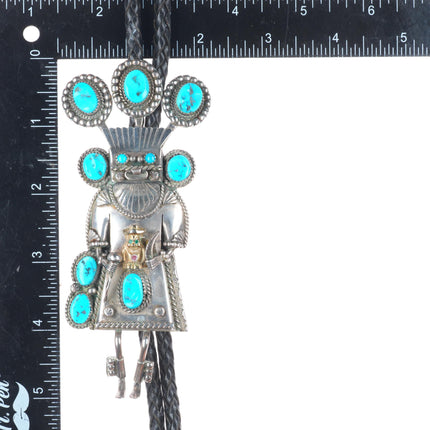 Large Navajo Kachina Billiken sterling silver turquoise bolo tie