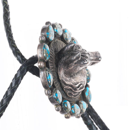 Large Navajo Sterling silver 3D Horse bust high grade Pyrite turquoise bolo tie