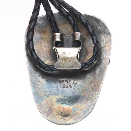 c1970 Effie Calavaza Zuni sterling silver, turquoise, coral snakes bolo tie