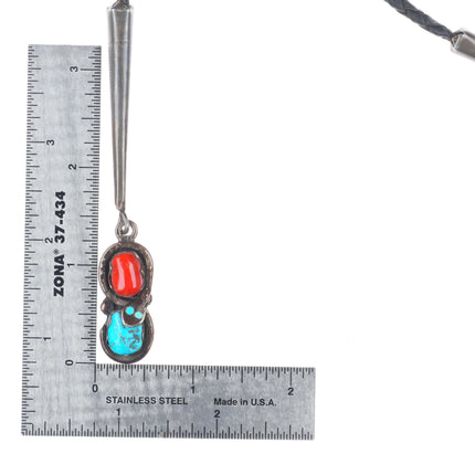 c1970 Effie Calavaza Zuni sterling silver, turquoise, coral snakes bolo tie