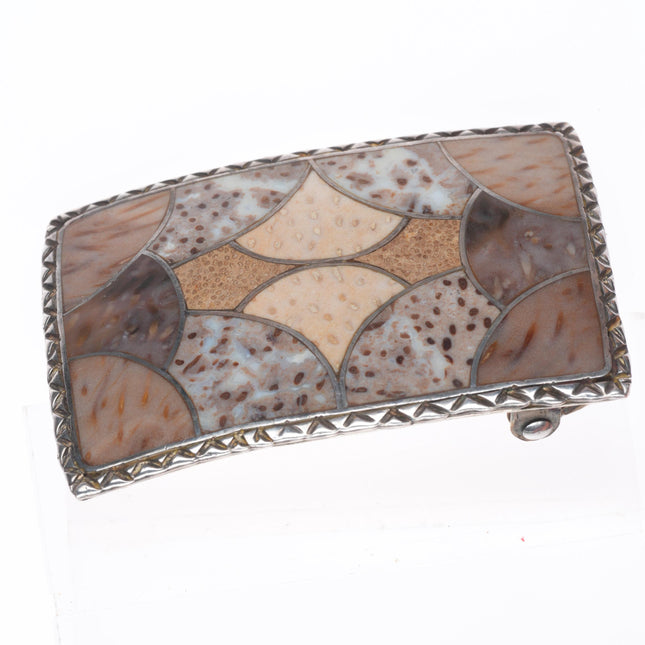 1.5" vintage southwestern Sterling silver shell inlaid belt buckle