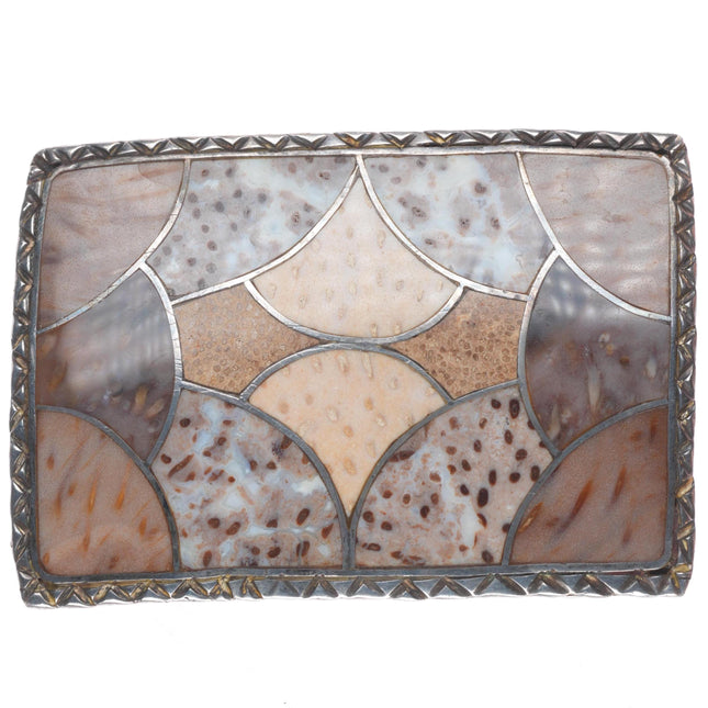 1.5" vintage southwestern Sterling silver shell inlaid belt buckle
