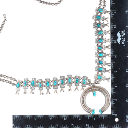 c1940 UITA-21 Navajo Sterling silver Box Bow Turquoise squash blossom necklace