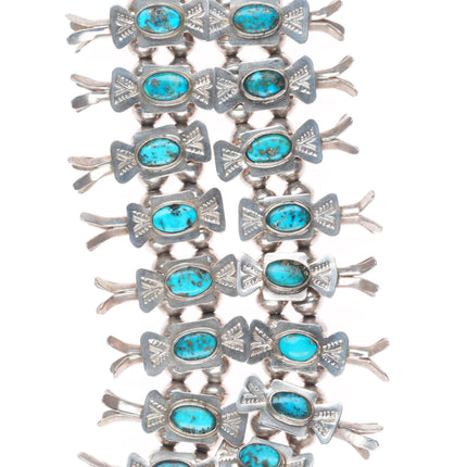 c1940 UITA-21 Navajo Sterling silver Box Bow Turquoise squash blossom necklace