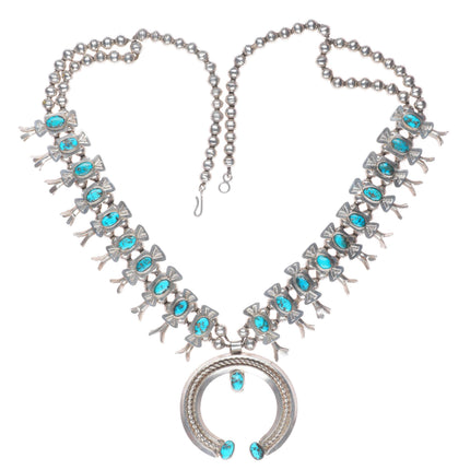 c1940 UITA-21 Navajo Sterling silver Box Bow Turquoise squash blossom necklace