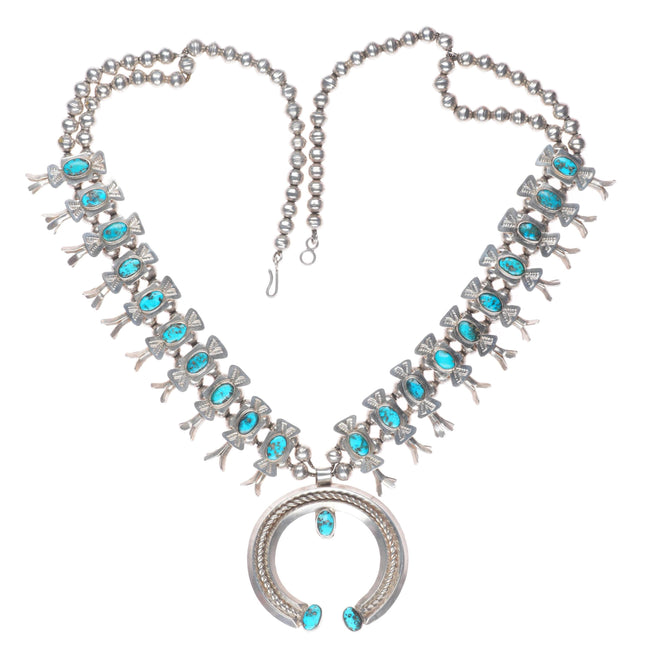 c1940 UITA-21 Navajo Sterling silver Box Bow Turquoise squash blossom necklace