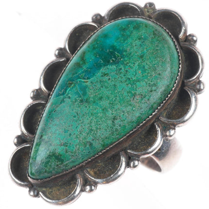 sz8 vintage Navajo sterling silver green turquoise long pear shaped size 8 ring