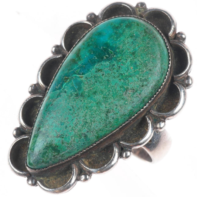 sz8 vintage Navajo sterling silver green turquoise long pear shaped size 8 ring