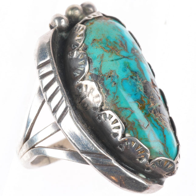sz7 vintage Navajo sterling silver stamped bezel turquoise size 7 ring