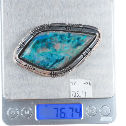 1.25" vintage Irv Monte Navajo Azurite/Chrysocolla sterling silver belt buckle