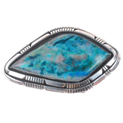 1.25" vintage Irv Monte Navajo Azurite/Chrysocolla sterling silver belt buckle