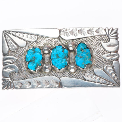 1" Vintage Navajo sterling silver birds form belt buckle with turquoise