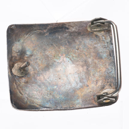 1.5" Vintage Navajo sterling silver bear paw chip inlay belt buckle