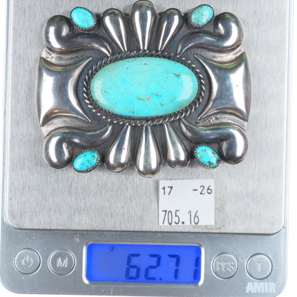 1950's Huge vintage Navajo sterling silver turquoise ketoh style pin/brooch