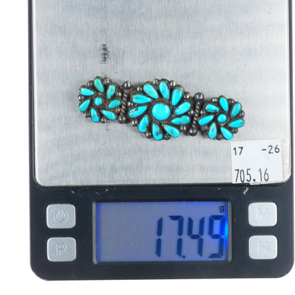 30's-40's vintage Zuni sterling silver swirled petit point turquoise pin/brooch