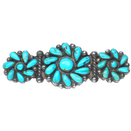30's-40's vintage Zuni sterling silver swirled petit point turquoise pin/brooch