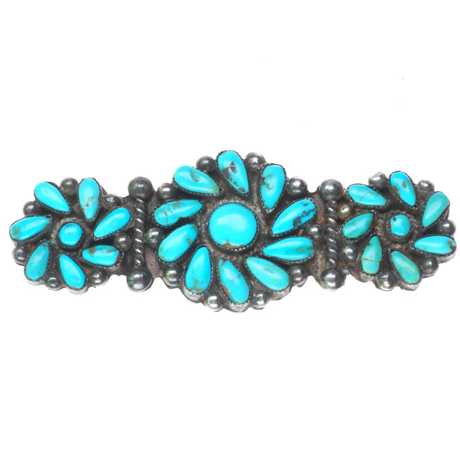 30's-40's vintage Zuni sterling silver swirled petit point turquoise pin/brooch