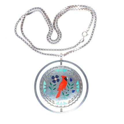 Sam-Esther Guardian Zuni sterling silver spinner redbird/hummingbird pendant