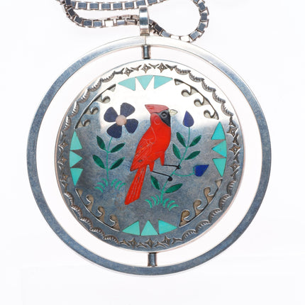Sam-Esther Guardian Zuni sterling silver spinner redbird/hummingbird pendant