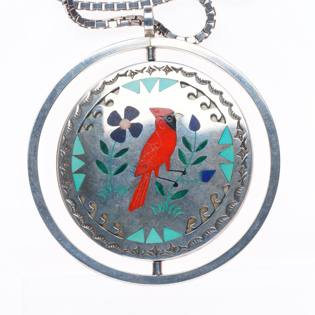 Sam-Esther Guardian Zuni sterling silver spinner redbird/hummingbird pendant