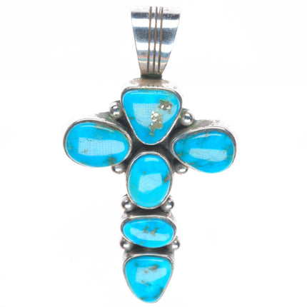Vintage Navajo sterling silver cross pendant with nice turquoise