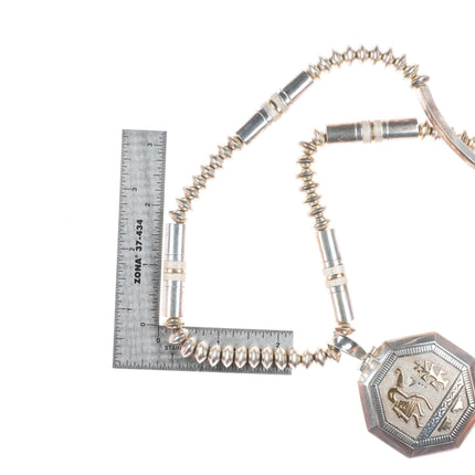 Jack Tom Navajo 14k gold/sterling silver beaded necklace with pendant