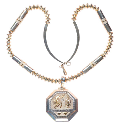 Jack Tom Navajo 14k gold/sterling silver beaded necklace with pendant