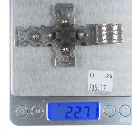 Big Gary G Navajo sterling silver hand stamped cross pendant with black stone