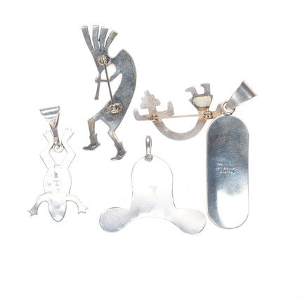 vintage southwestern/Navajo sterling silver pendant lot Bears, Kokopelli, frog