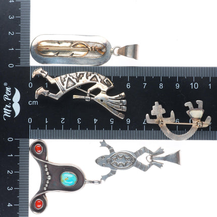 vintage southwestern/Navajo sterling silver pendant lot Bears, Kokopelli, frog