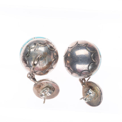 Vintage Navajo sterling silver turquoise inlaid Navajo pearl bead earrings